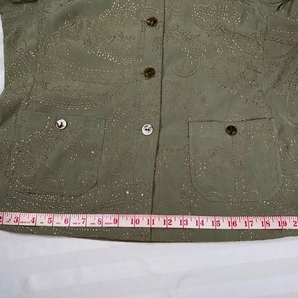 Susan Graver Sage Green Gold Embellished Utility Jacket Medium - Picture 7 of 15